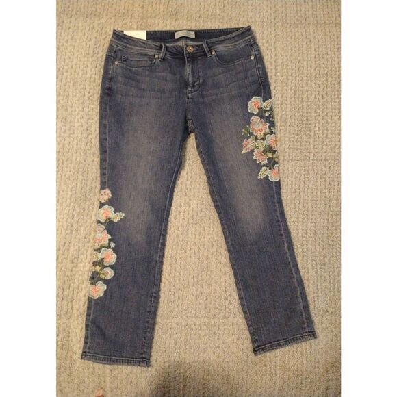 J. Jill cape cod embroidered floral  cropped  jeans Size 6 Boho Feminine Beachy - Picture 2 of 11